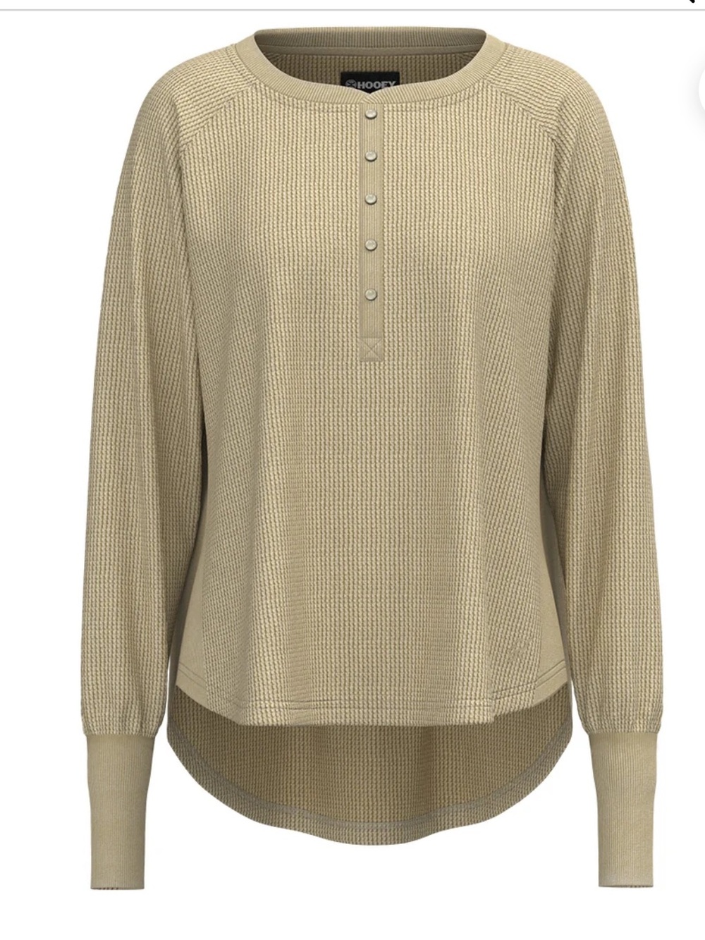 NEW HOOEY JUNIPER LADIES HENLEY TAN LONG SLEEVE THERMAL SHIRT Size: L